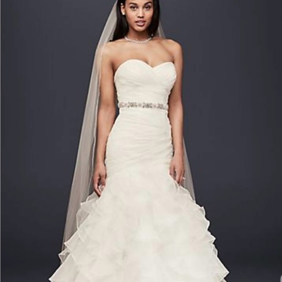 David's Bridal White Strapless Wedding Dress - Picture 1 of 3